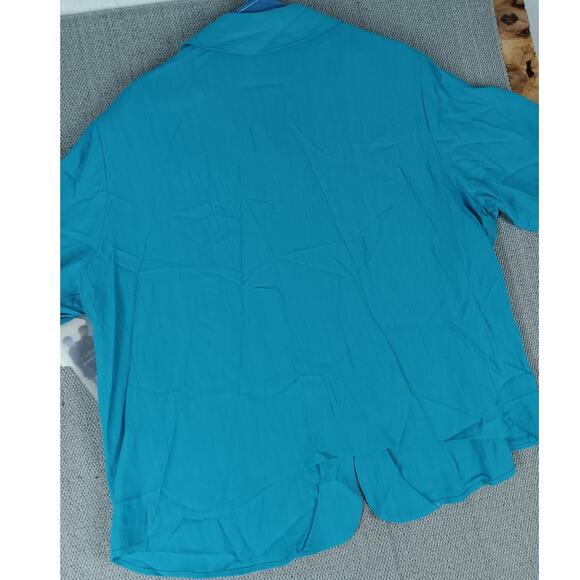 Vtg Urban Works Blouse Women's 2X Light Ice Blue 80s Breathable Summer Casual - Picture 7 of 11
